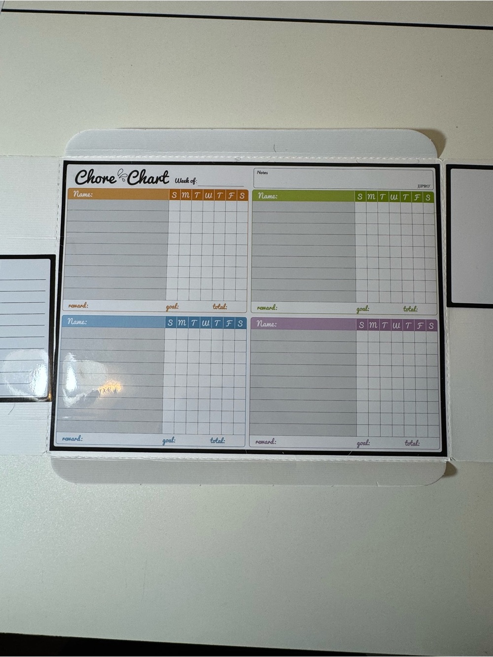 Magnetic Home Office Chore Chart - White with Multicolor Sections